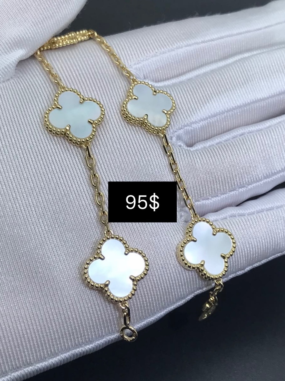 Gold & White Clover Bracelet - Women's Fashion Jewelry